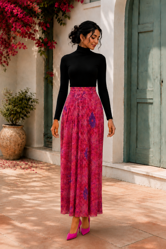 Rosé Petal Printed Maxi Skirt