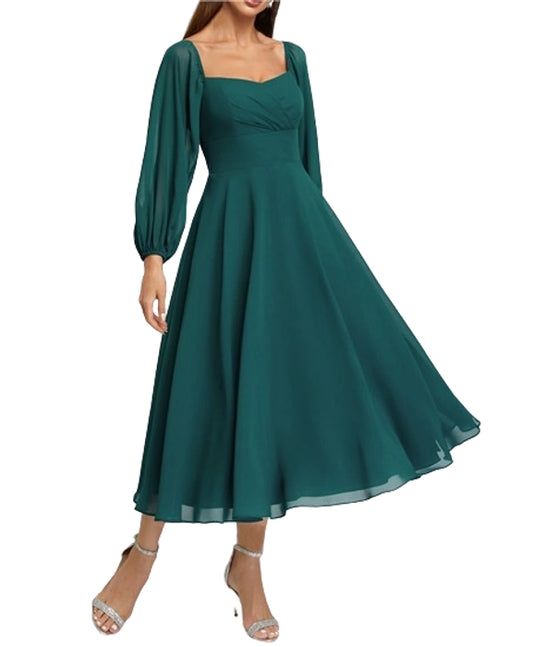 Green Georgette Midi Dress with Balloon Sleeves