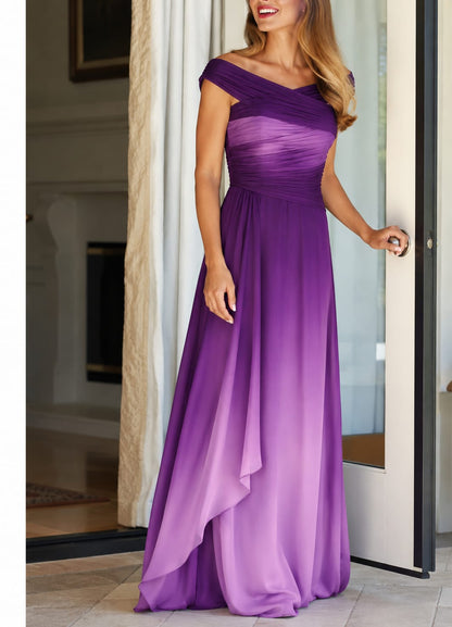 Purple and Lilac Ombre Cross Drape Georgette Maxi Dress