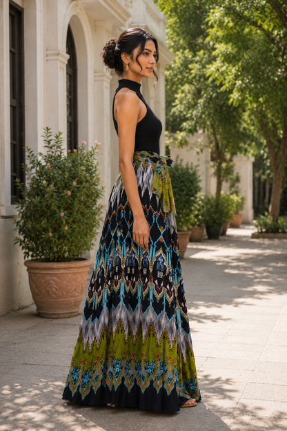 Midnight Mosaic Pleated Maxi Dress