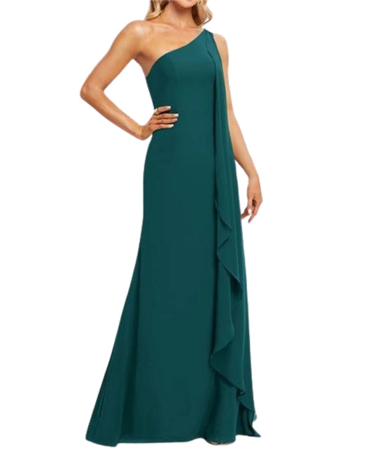 Teal Green One Shoulder Maxi Dress with Frills