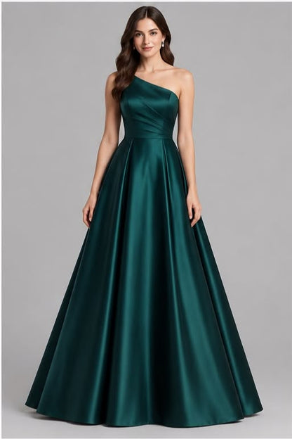 Emerald Green One shoulder Ball Gown Dress