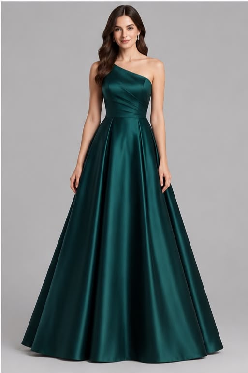 Emerald Green One shoulder Ball Gown Dress