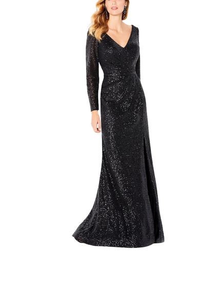 Black Sequins Party Wear Full Sleeves Maxi Dress