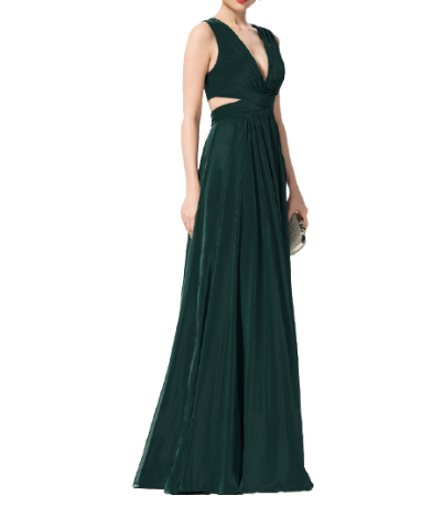 Green Side Cut Double Draped Maxi Dress