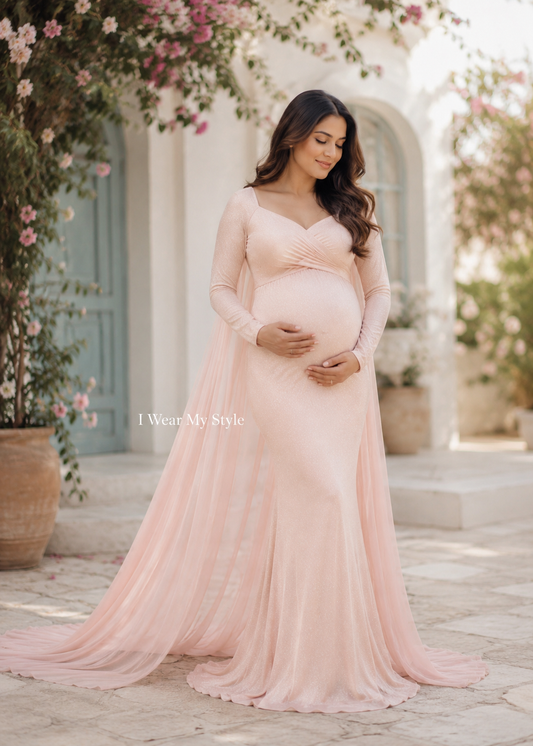 Blush Pink Sweetheart Neck Cape Maternity Gown