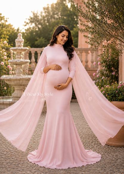 Blush Pink Maternity Gown with Cape