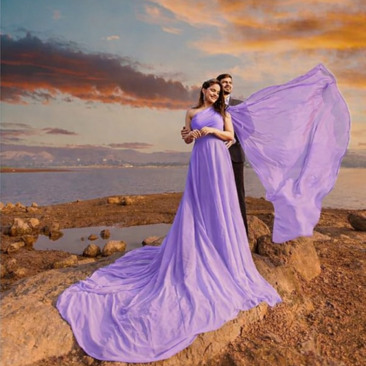 Lavender Pre-wedding One Shoulder Mega Trail Dress for Shoots