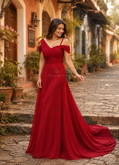Cherry Red One Shoulder Rouge Trail Prewedding Gown (Copy)