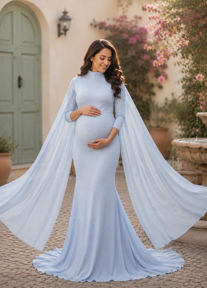 Icy Blue Cape Maternity Gown