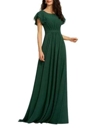 Green Scoop Neck Dress With Ruffles