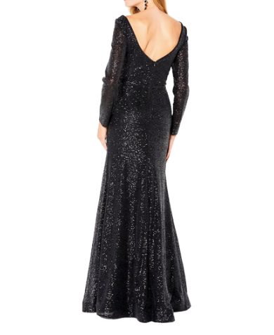 Black Sequins Party Wear Full Sleeves Maxi Dress