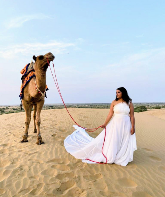 White One Shoulder Mega Trail Gown