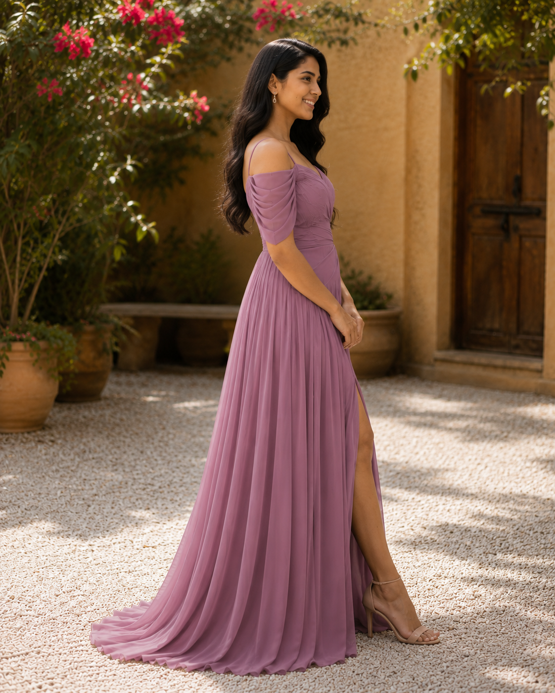 Drape Over Gown – Mauve Pink