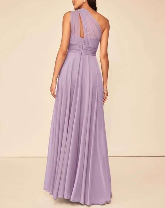 Lilac One-Shoulder Drape Georgette Maxi Dress