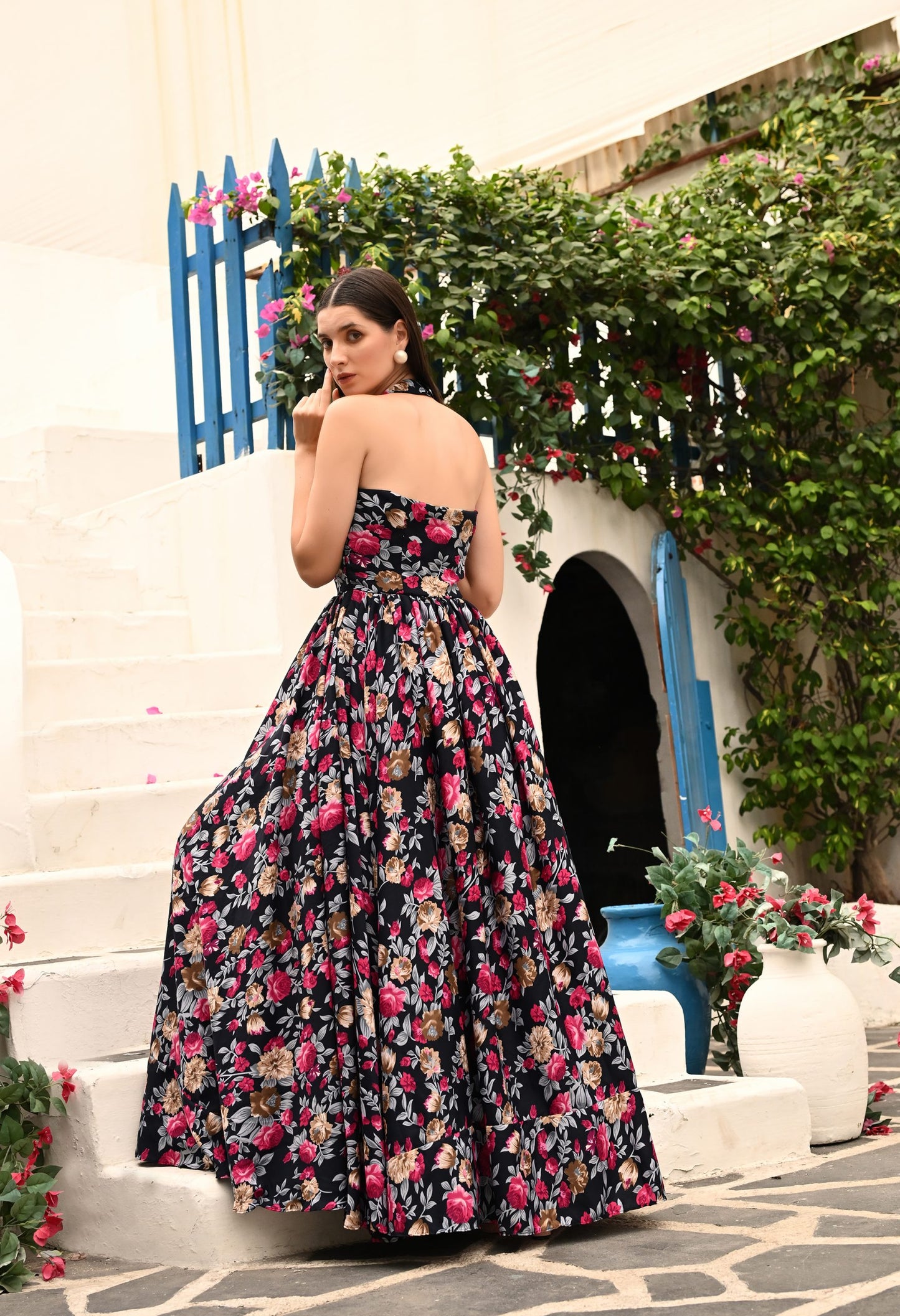 Colleen High Neck Floral Crepe All Occasion Maxi Dress