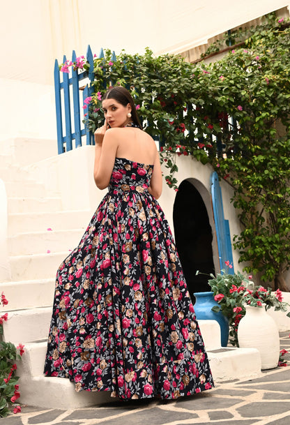 Colleen High Neck Floral Crepe All Occasion Maxi Dress