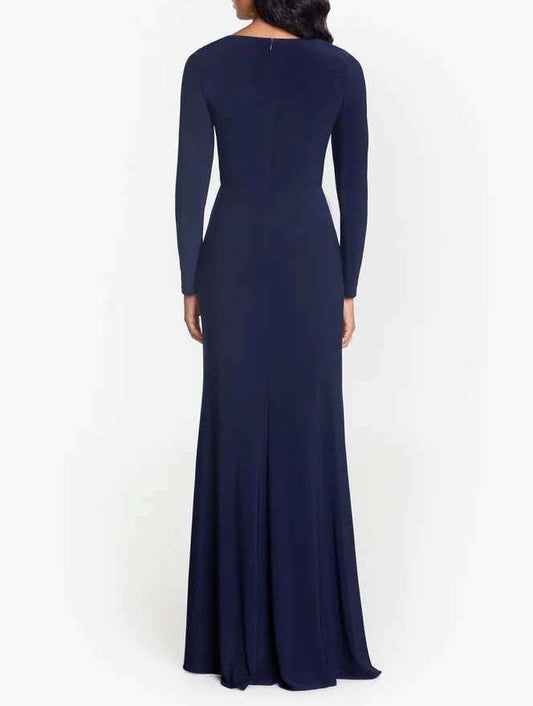 Long Sleeve Side Ruffled Slit Gown