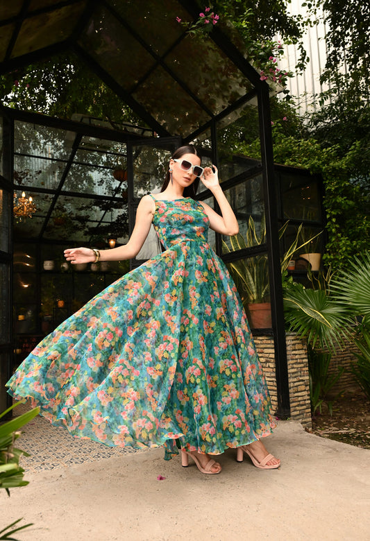 Exclusive Gardenia Floral Organza All Occasion Wear Dress