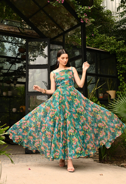 Exclusive Gardenia Floral Organza All Occasion Wear Dress