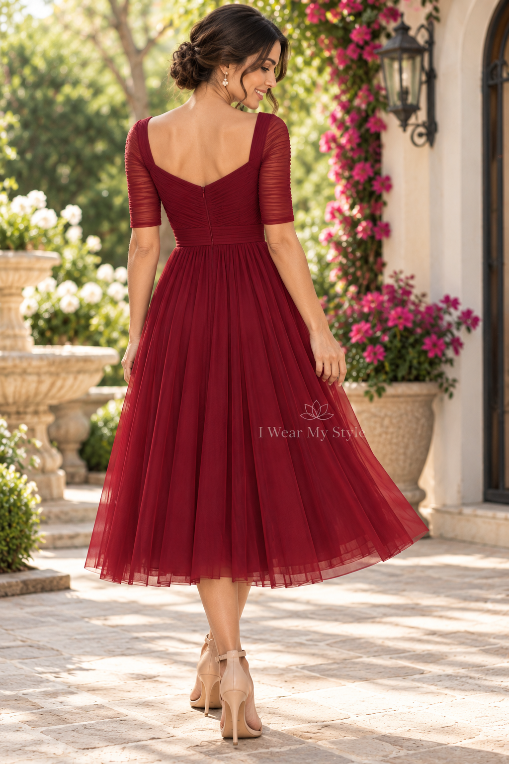 Maroon cross drape Erika Midi Dress for all Occasions