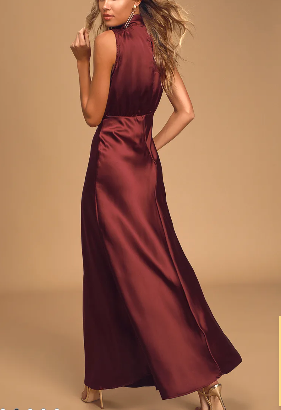 Maroon Satin Slit Maxi Dress