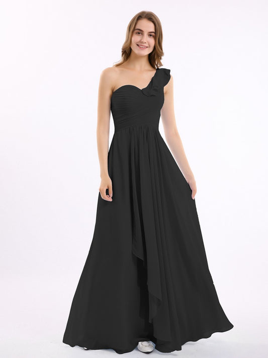 Enigma Black One Shoulder Drape Maxi Dress