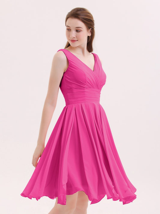 Hot Pink V Neck Midi Dress