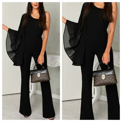 Black Bat Wing Flared Jumpsuit
