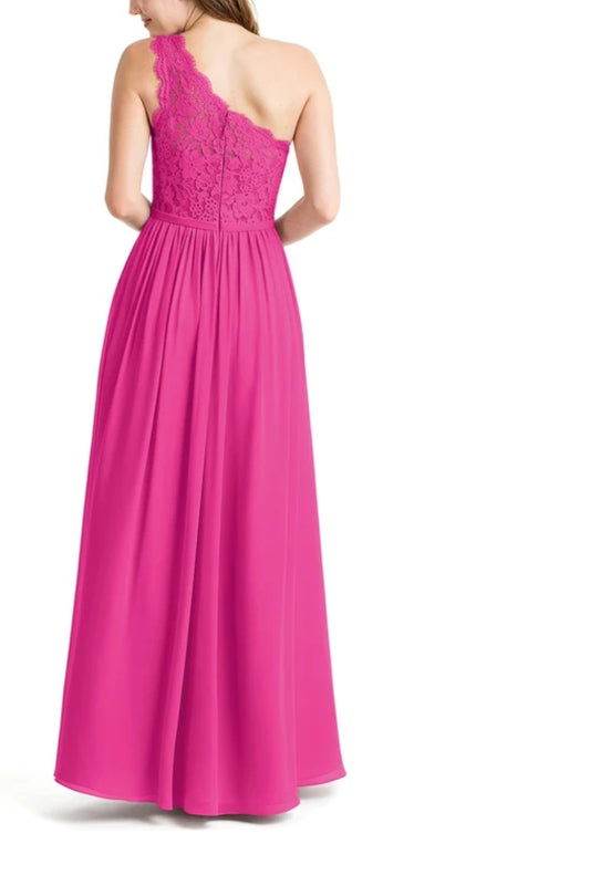 Hot Pink Lace One Shoulder Maxi Dress