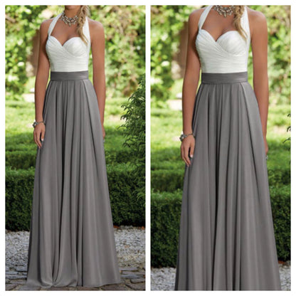 White and Grey Sweetheart Neckline Maxi Dress