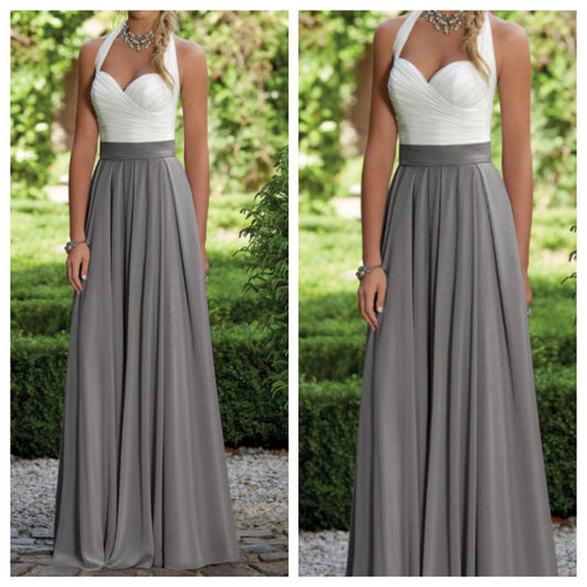 White and Grey Sweetheart Neckline Maxi Dress