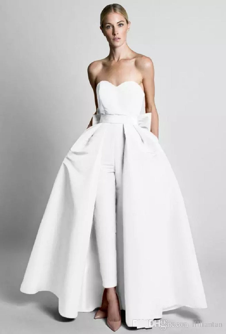 Scuba One piece Jumpsuit White with bow at the Back