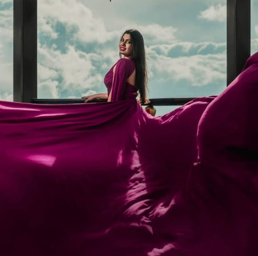 Burgundy One Shoulder Mega Trail Gown