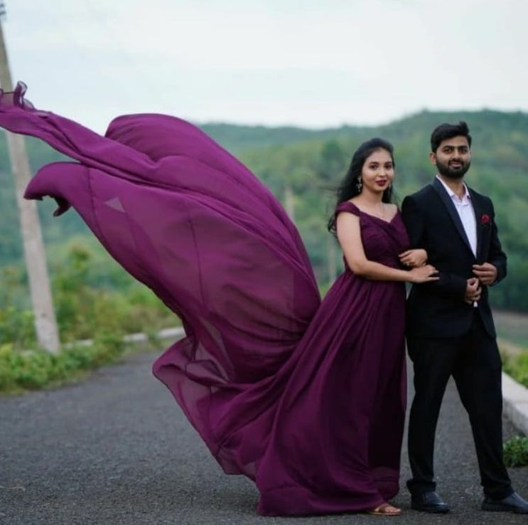 Deep Wine Double Draped Mega Trail Gown