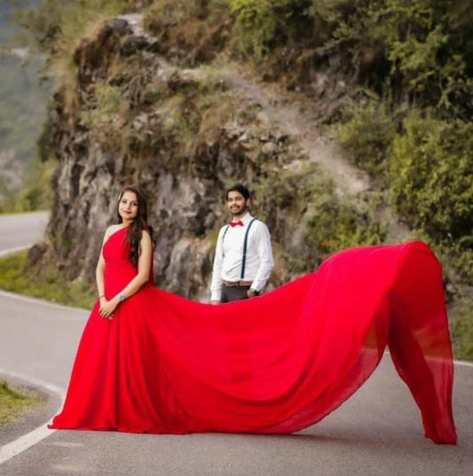Red One Shoulder Mega Trail Gown