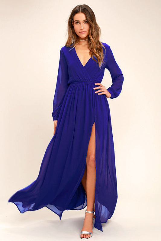 Wondrous Water Lilies Royal Blue Maxi Dress