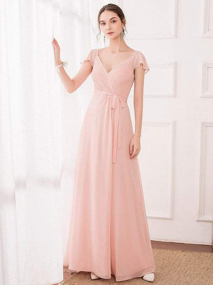 Women's Elegant A-Line Ruffles Sleeve Georgette Bridesmaid Dress