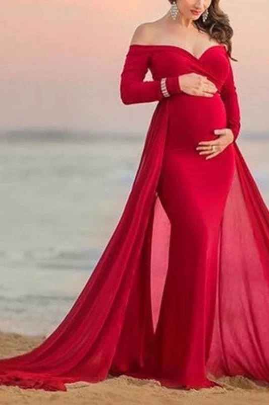 Red lycra and Georgette Maternity Gown