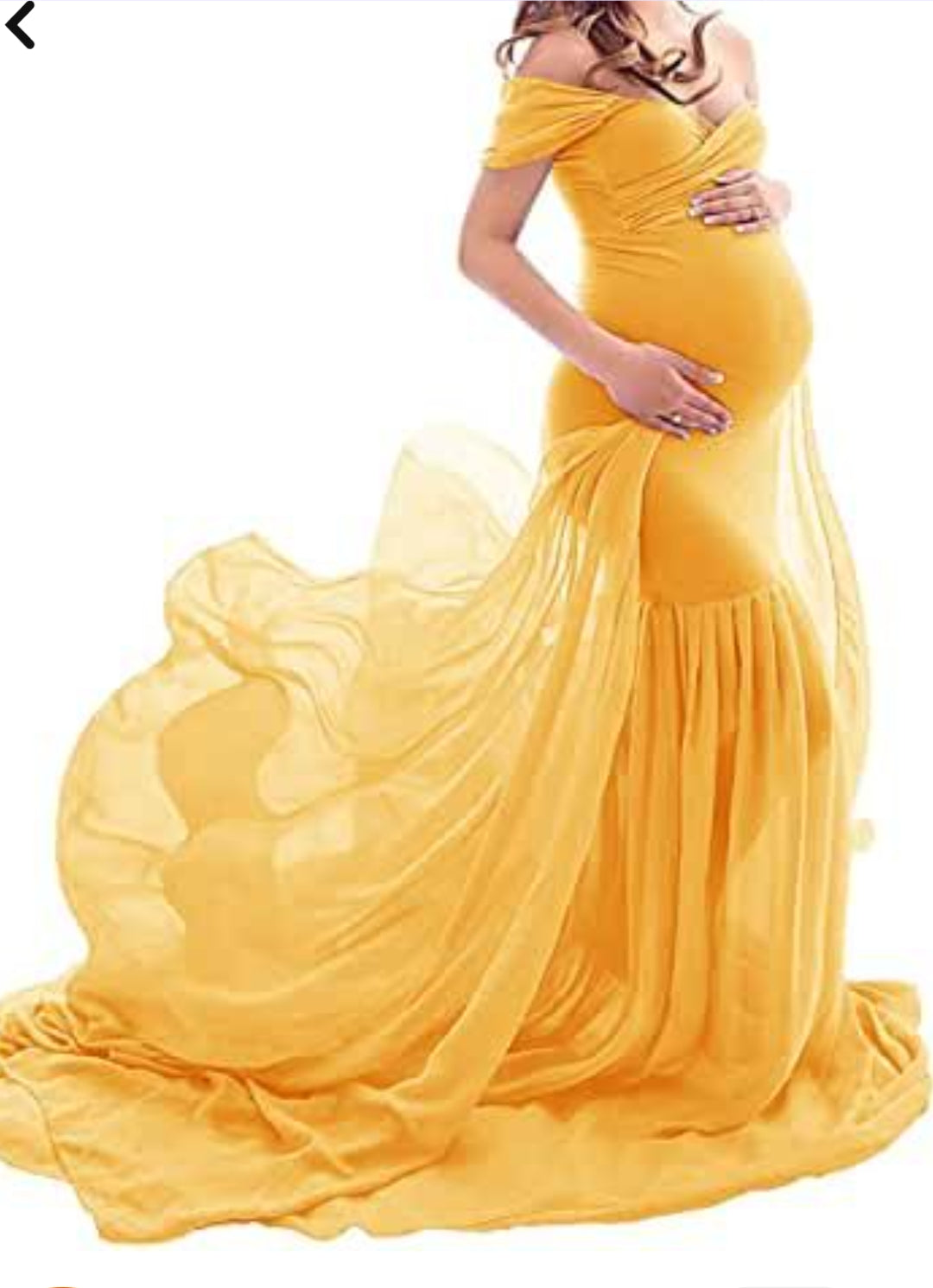 Yellow Off Shoulder Triple Trail Maternity Photoshoot Gown