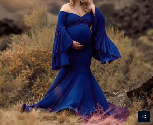 Royal Blue Lycra Bell Frill Maternity Gown