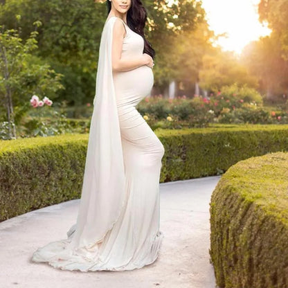 Maternity Solid Color White Lycra and Georgette Dress