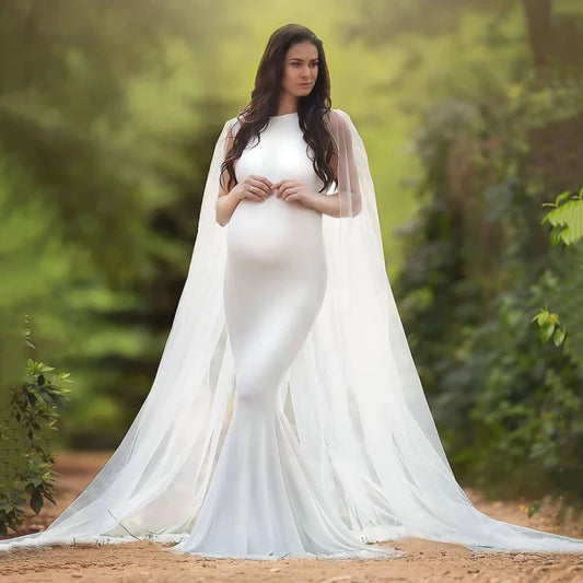 White Cape Back Lycra Trail Maternity Dress