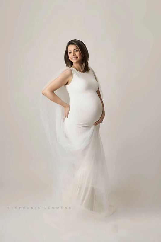 White Cape Back Lycra Trail Maternity Dress