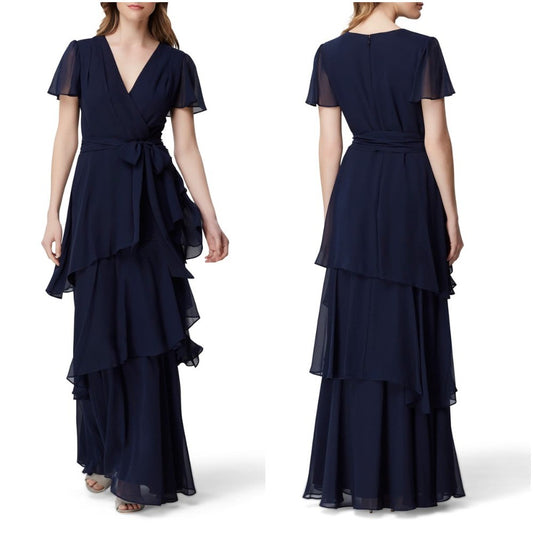 Navy Blue Multiple Layered Ruffles Maxi Dress