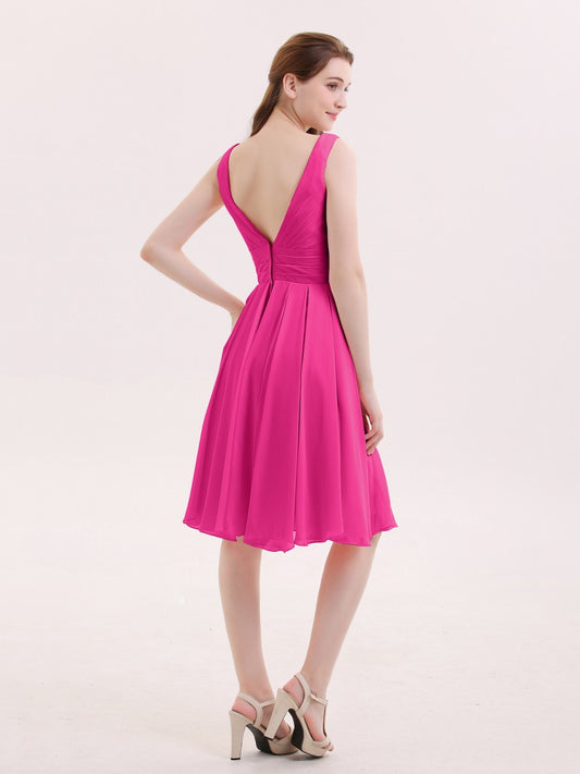 Hot Pink V Neck Midi Dress