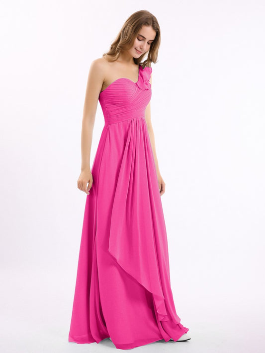 Hot Pink One Shoulder Drape Dress