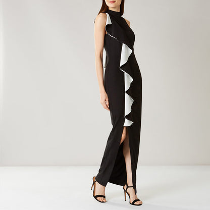 Black and White Ruffle Frill Maxi Dress