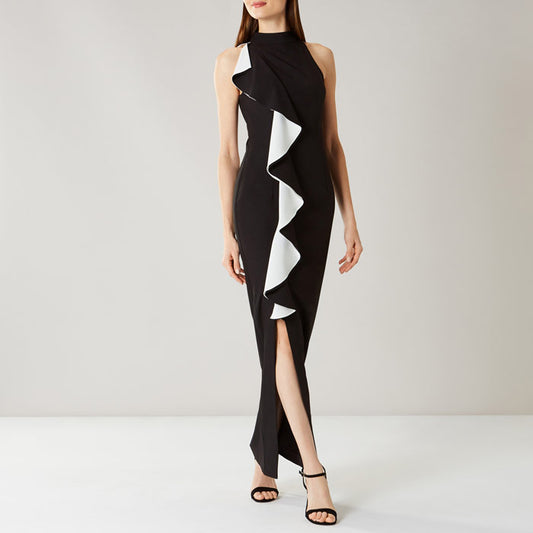 Black and White Ruffle Frill Maxi Dress