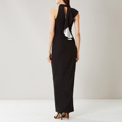 Black and White Ruffle Frill Maxi Dress